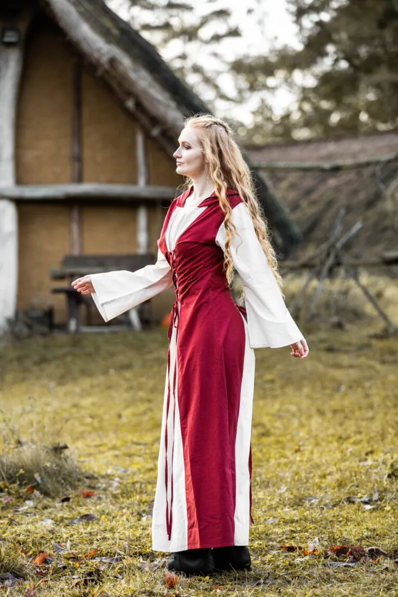 New Leonardo Carbone Mittelalter Kleid "Genefe" Rot/Natur