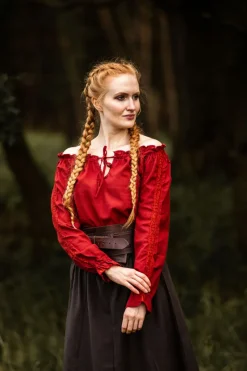 Best Leonardo Carbone Mittelalterbluse mit Spitze "Bettina" Rot
