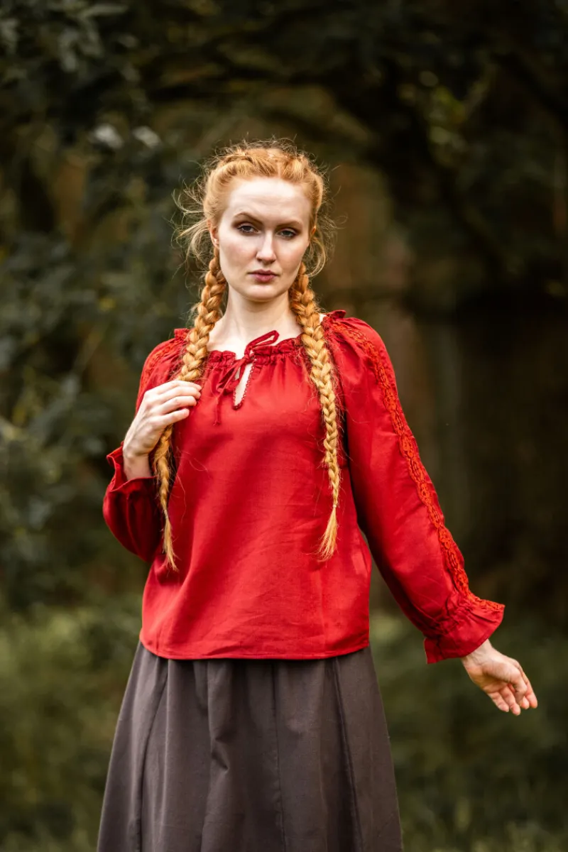 Best Leonardo Carbone Mittelalterbluse mit Spitze "Bettina" Rot