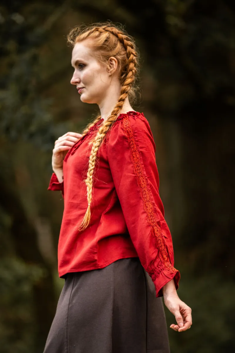 Best Leonardo Carbone Mittelalterbluse mit Spitze "Bettina" Rot