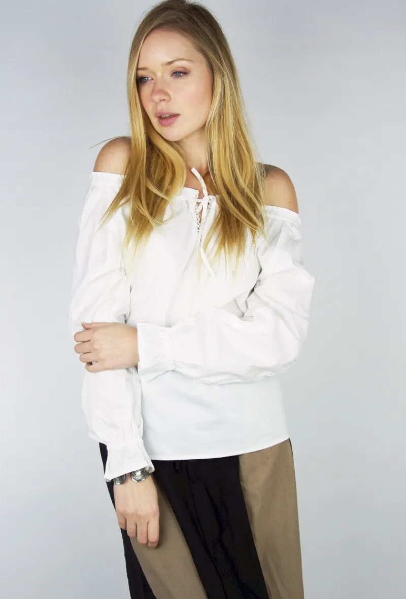 Store Leonardo Carbone Mittelalterbluse mit Spitze "Bettina" Weiß