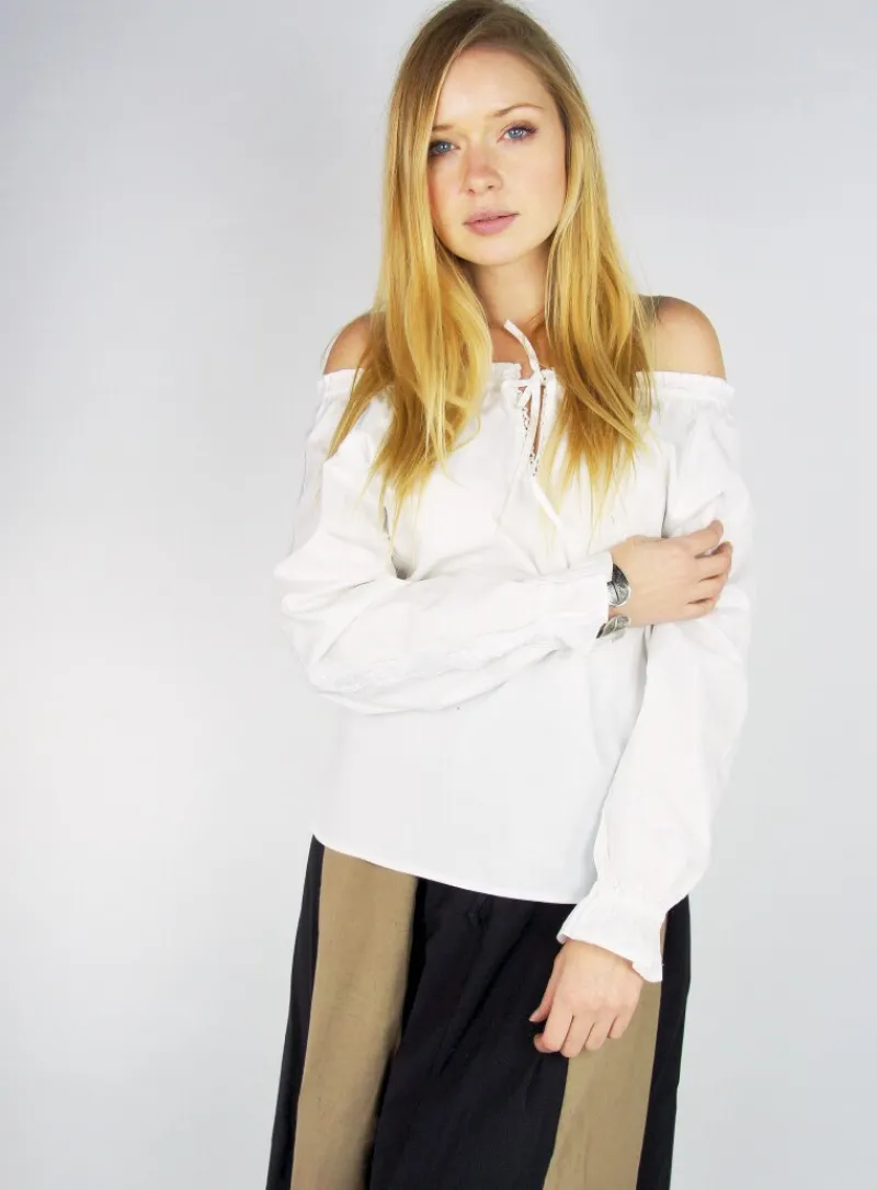 Store Leonardo Carbone Mittelalterbluse mit Spitze "Bettina" Weiß