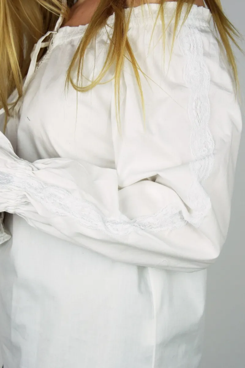 Store Leonardo Carbone Mittelalterbluse mit Spitze "Bettina" Weiß