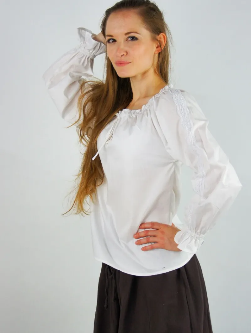 Store Leonardo Carbone Mittelalterbluse mit Spitze "Bettina" Weiß