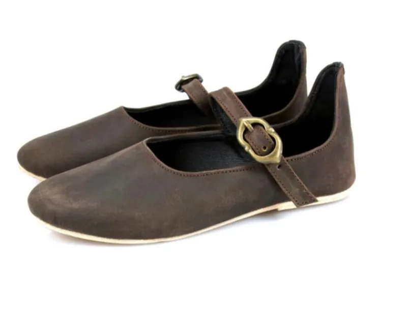 Fashion Leonardo Carbone Mittelalter-Damenschuhe "Cecilie" mit Ledersohle Braun