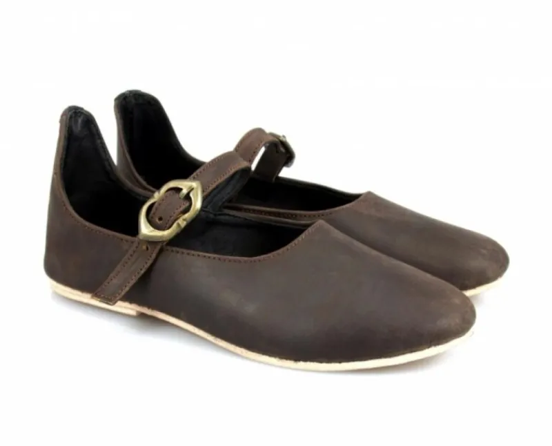 Fashion Leonardo Carbone Mittelalter-Damenschuhe "Cecilie" mit Ledersohle Braun