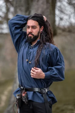Best Leonardo Carbone Mittelalterhemd aus grober Baumwolle "Leopold" Blau