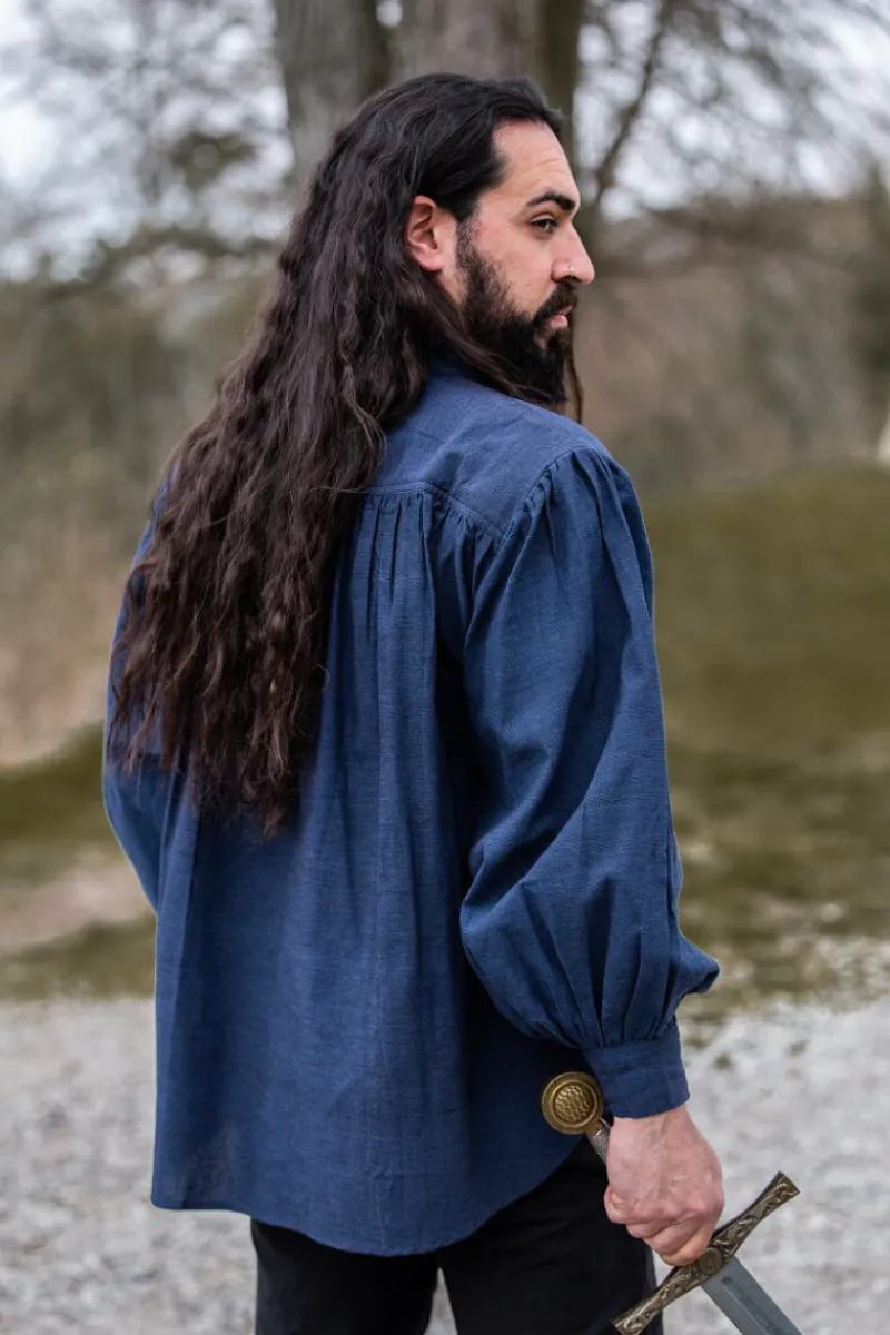 Best Leonardo Carbone Mittelalterhemd aus grober Baumwolle "Leopold" Blau