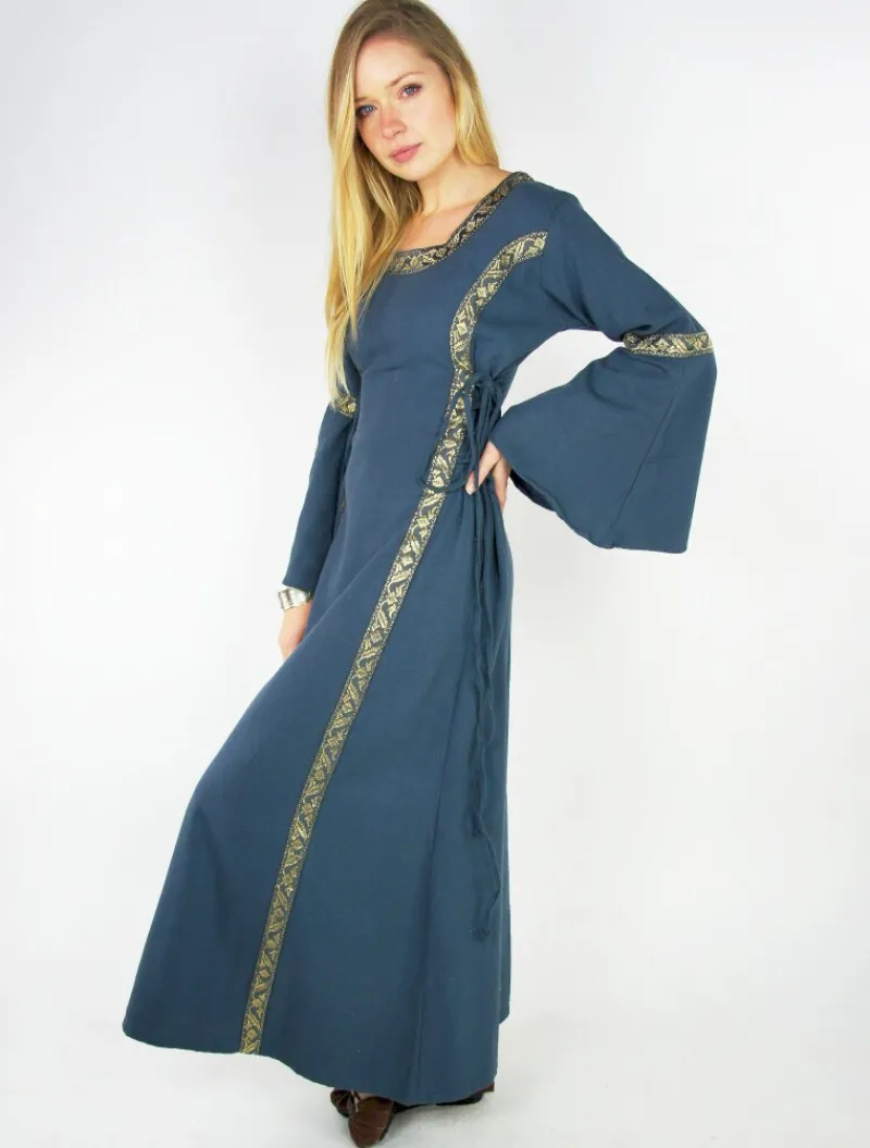 Hot Leonardo Carbone Mittelalterkleid mit Bordüre "Sophie" Blau