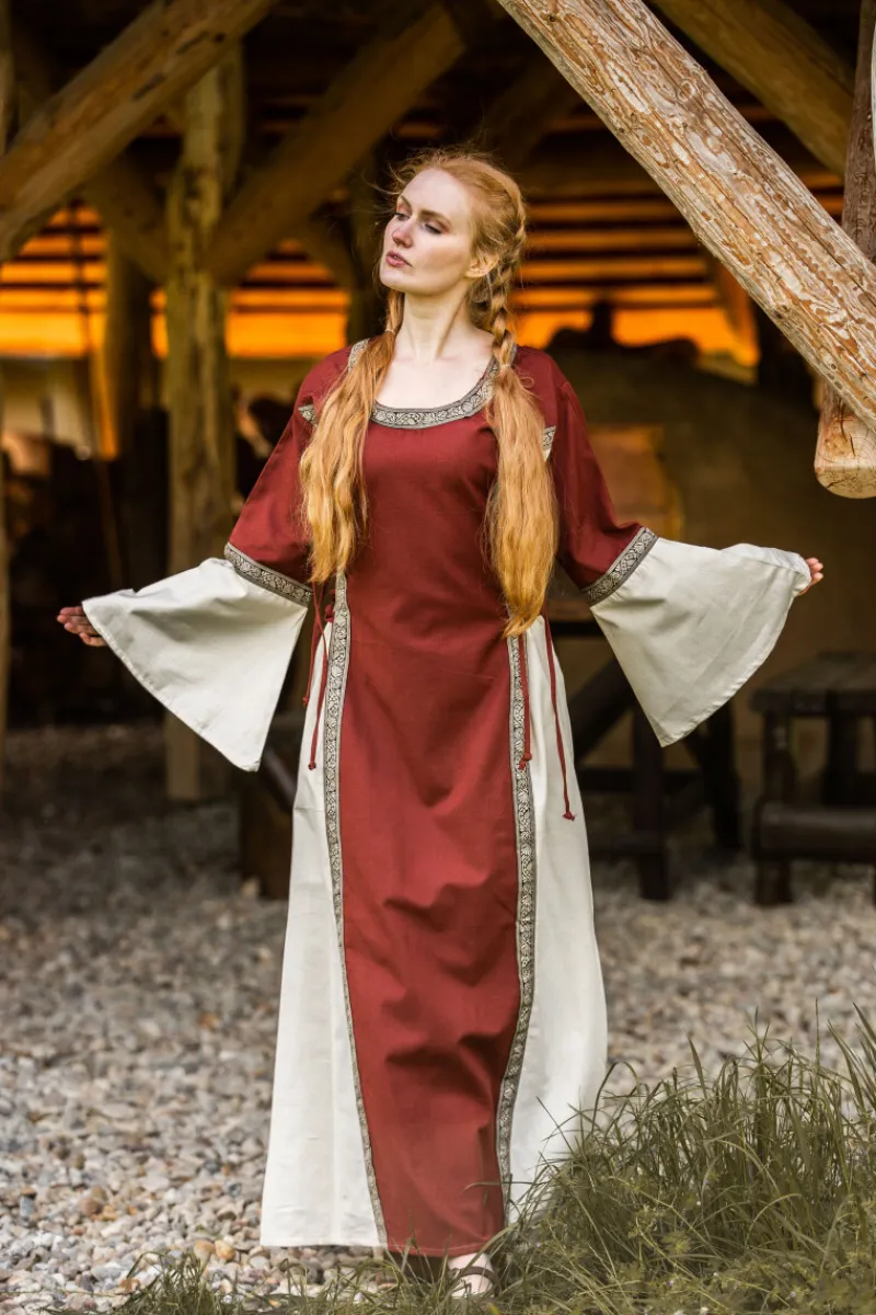 Best Leonardo Carbone Mittelalterkleid mit Bordüre "Sophie" Rot/Natur