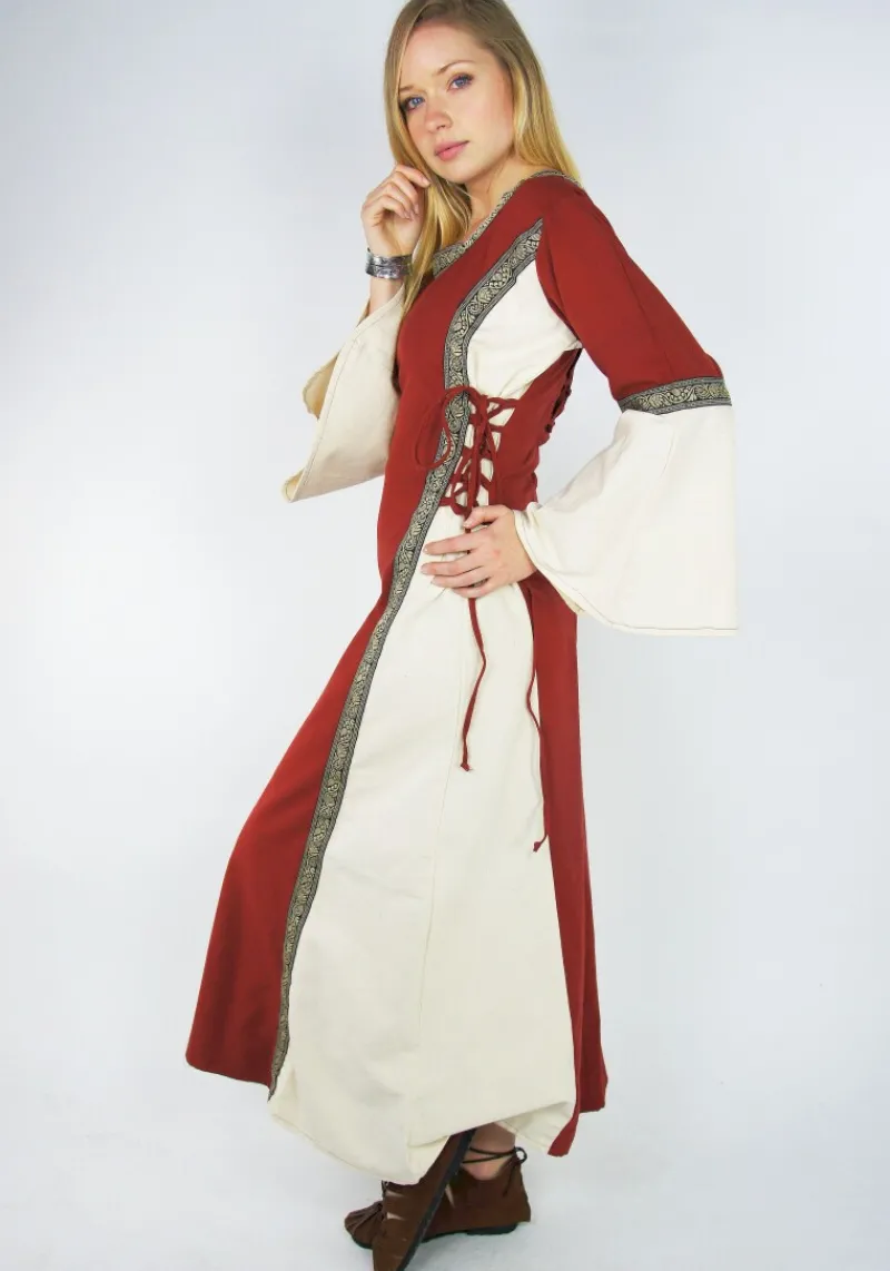 Best Leonardo Carbone Mittelalterkleid mit Bordüre "Sophie" Rot/Natur