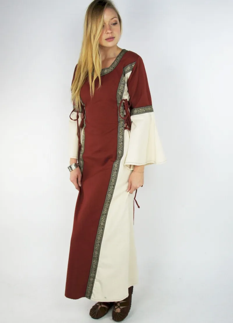 Best Leonardo Carbone Mittelalterkleid mit Bordüre "Sophie" Rot/Natur
