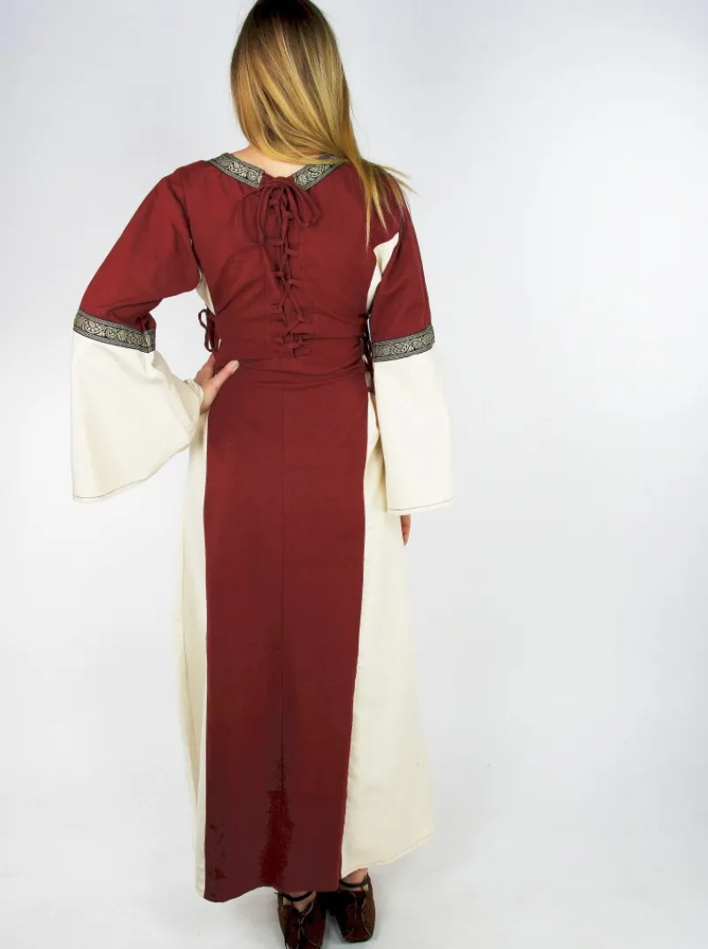 Best Leonardo Carbone Mittelalterkleid mit Bordüre "Sophie" Rot/Natur