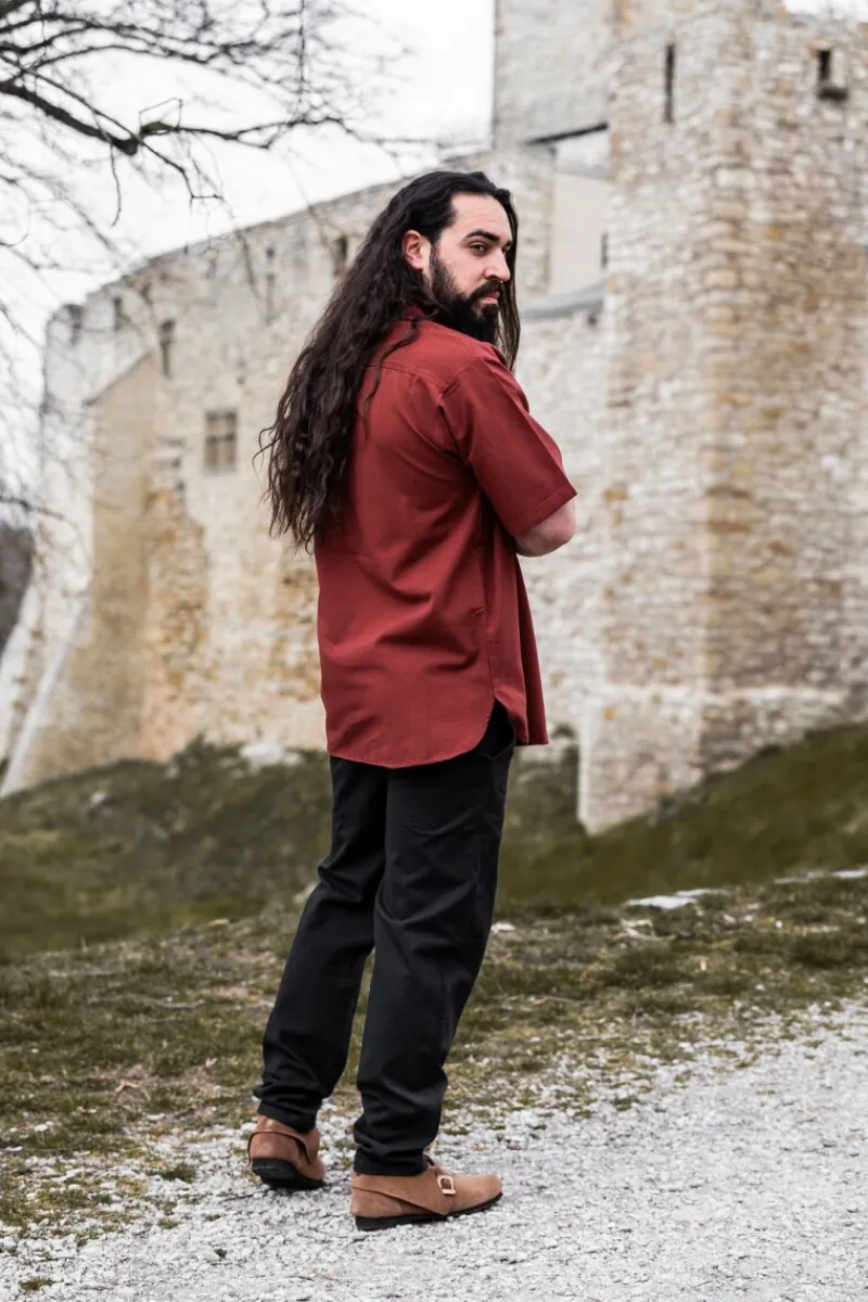 Shop Leonardo Carbone Mittelalter-Kurzarmhemd "Eric" Rot