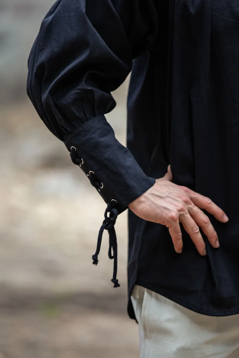 Hot Leonardo Carbone Piratenhemd "Claude" mit geschnürten Manschetten Schwarz