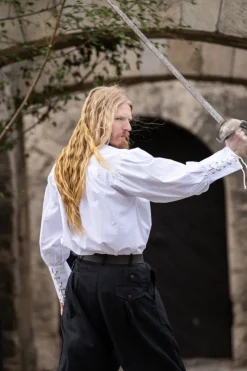 Sale Leonardo Carbone Piratenhemd "Claude" mit geschnürten Manschetten Weiß