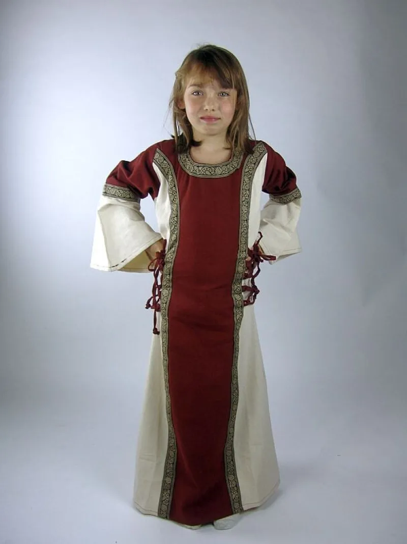 Outlet Leonardo Carbone Prinzessinnenkleid mit Bordüre "Helena" Rot/Natur