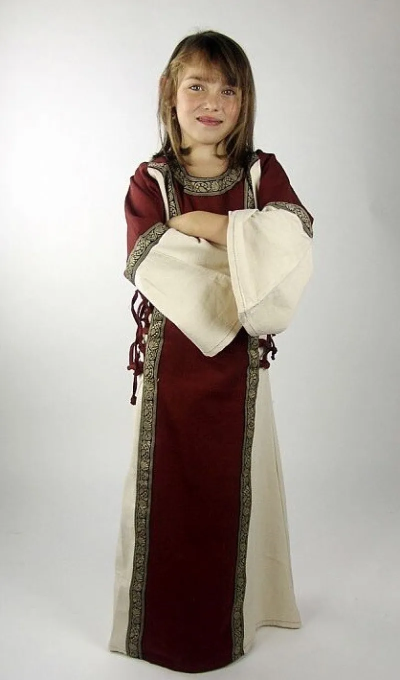 Outlet Leonardo Carbone Prinzessinnenkleid mit Bordüre "Helena" Rot/Natur