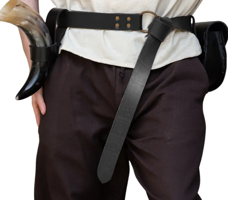 Shop Leonardo Carbone Ringgürtel aus Leder mit keltischem Muster "Kegan" Schwarz