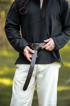 Clearance Leonardo Carbone Ringgürtel aus robustem Leder "Arion" Dunkelbraun