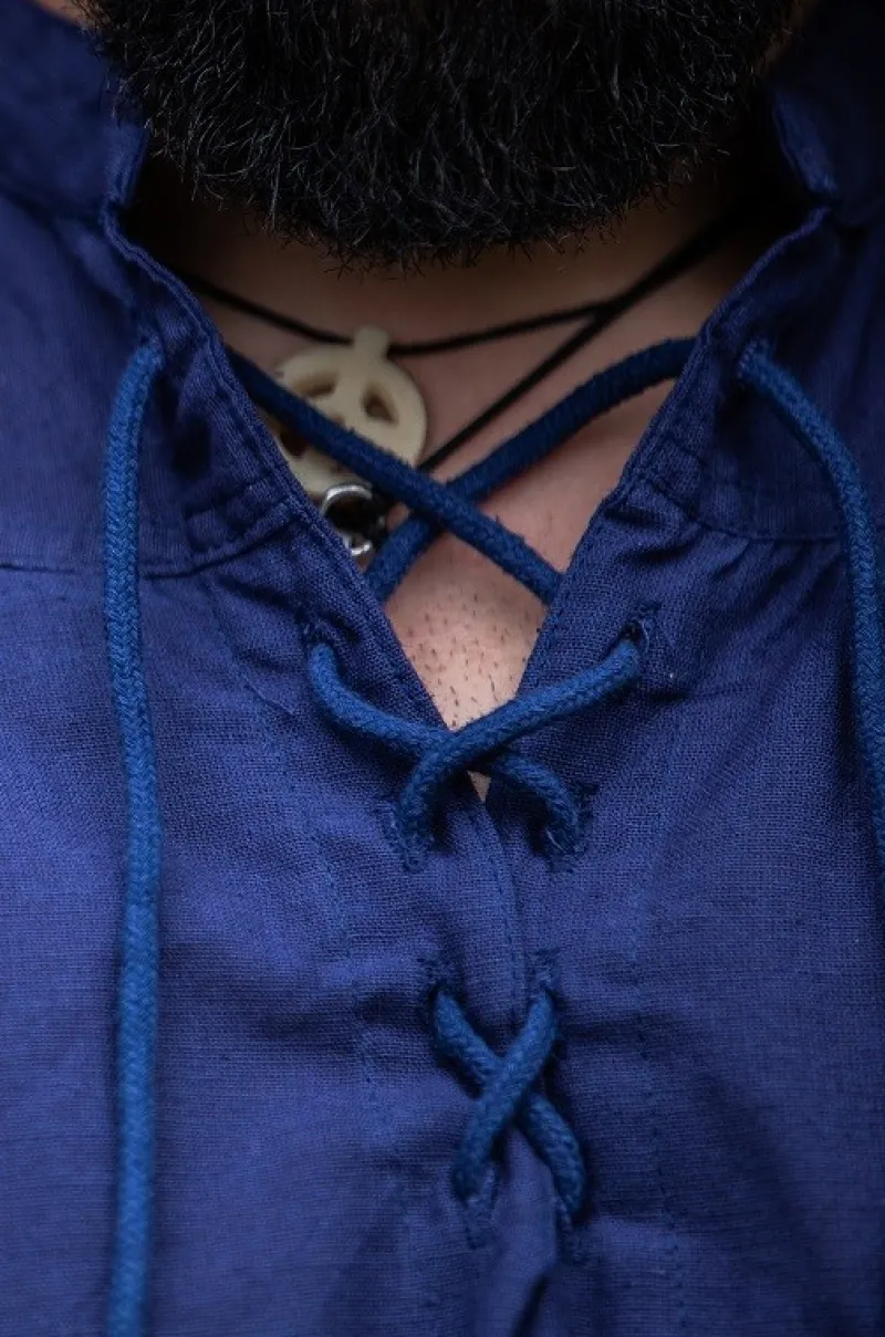 Cheap Leonardo Carbone Ärmelloses Stehkragen-Schnürhemd "Louis" Blau