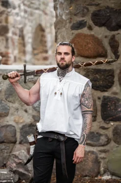 Flash Sale Leonardo Carbone Ärmelloses Stehkragen-Schnürhemd "Louis" Weiß