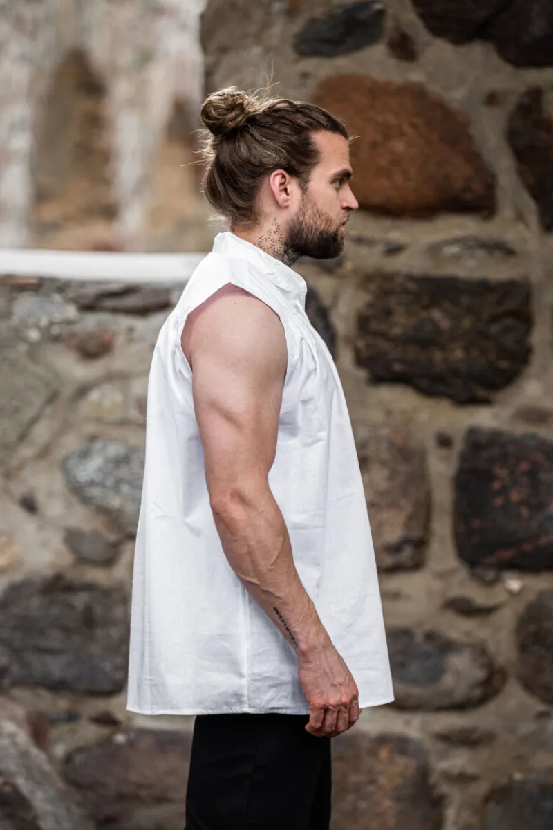Flash Sale Leonardo Carbone Ärmelloses Stehkragen-Schnürhemd "Louis" Weiß