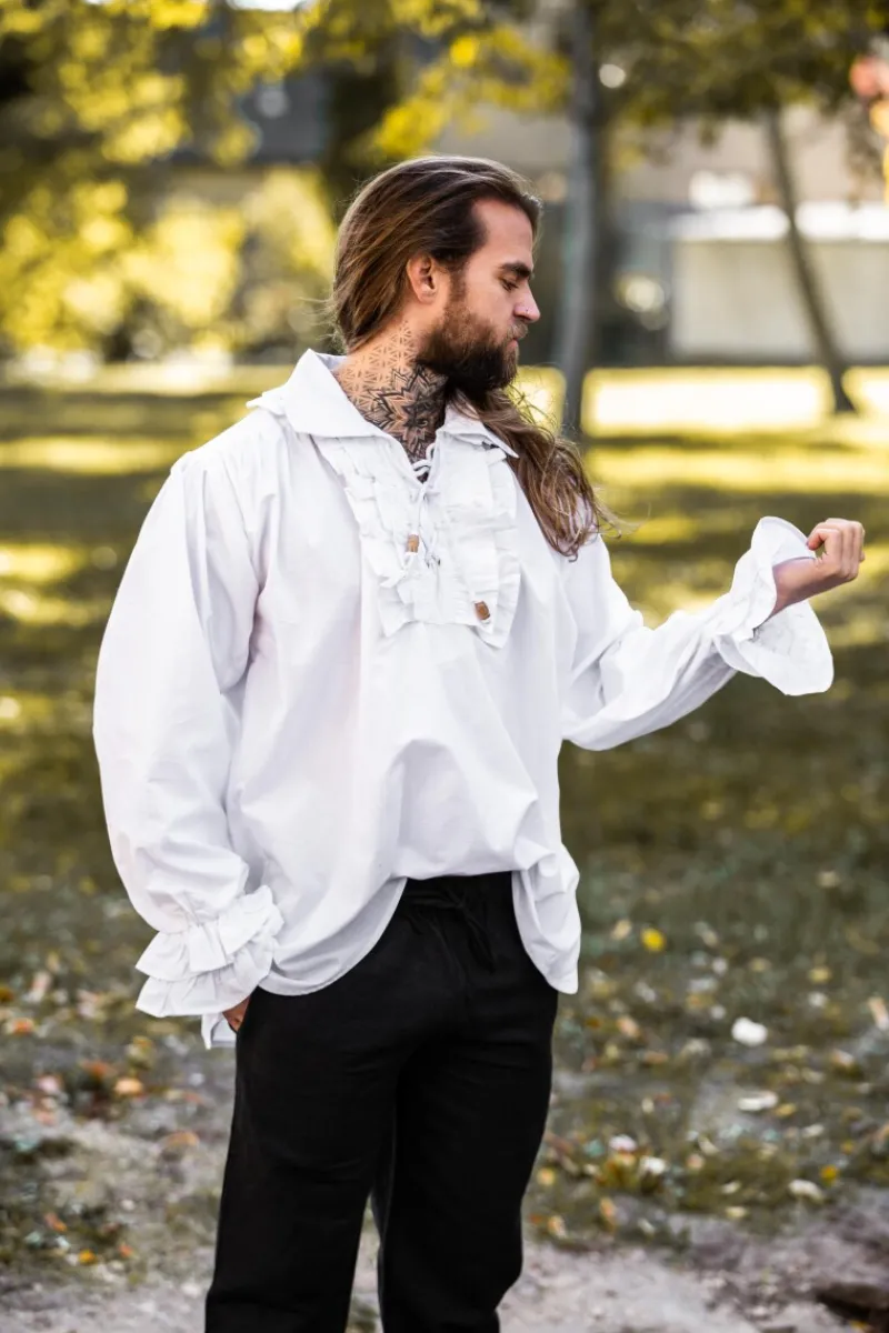 Store Leonardo Carbone Rüschenhemd "Dracula" Weiß