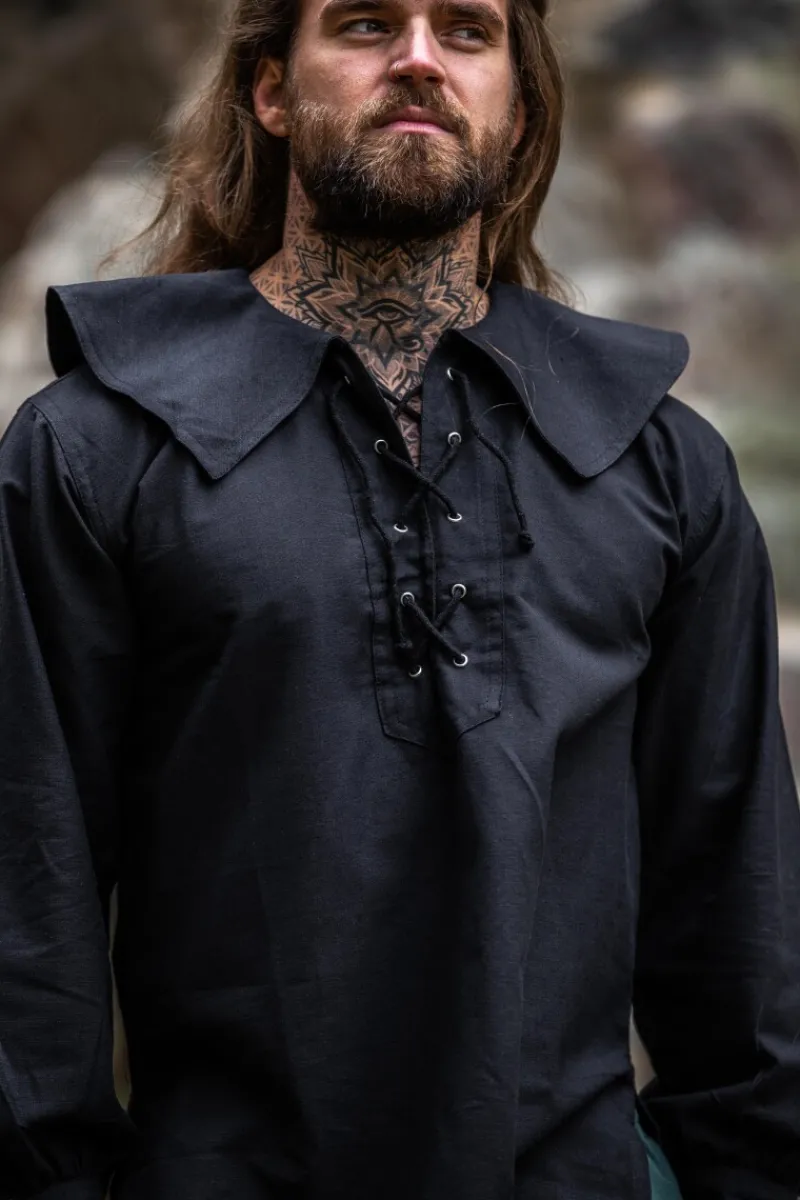 Best Leonardo Carbone Rundkragenhemd "Athos" Schwarz