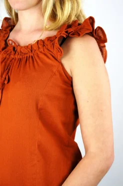 Hot Leonardo Carbone Sommerbluse mit Rüsche "Lotte" Rost