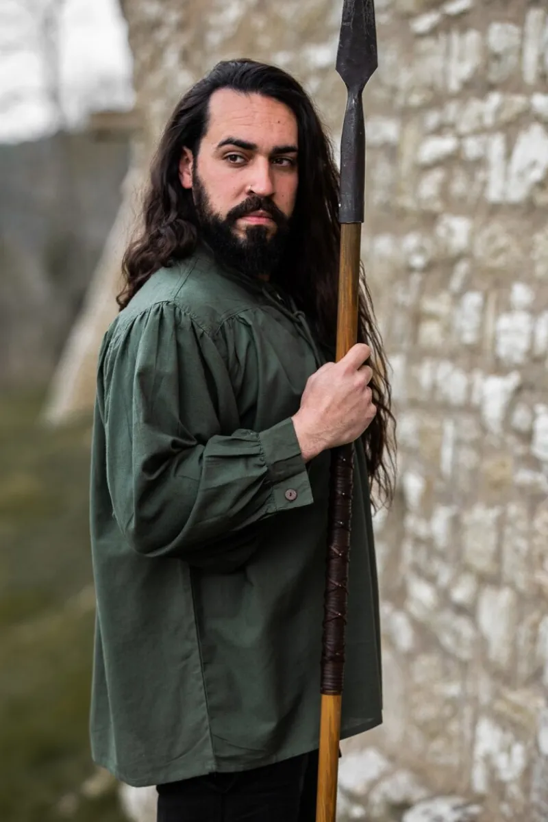 Hot Leonardo Carbone Typisches Mittelalter Stehkragen-Schnürhemd "Friedrich" Grün