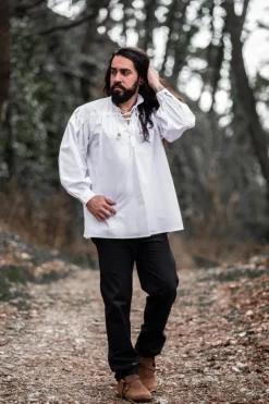 Hot Leonardo Carbone Typisches Mittelalter Stehkragen-Schnürhemd