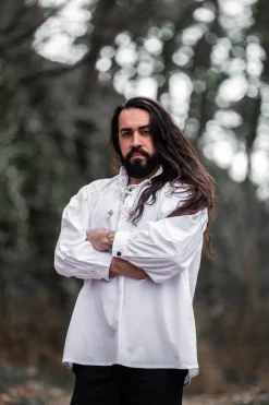 Hot Leonardo Carbone Typisches Mittelalter Stehkragen-Schnürhemd