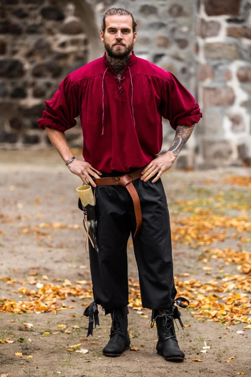 Flash Sale Leonardo Carbone Typisches Mittelalter Stehkragen-Schnürhemd "Friedrich" Weinrot