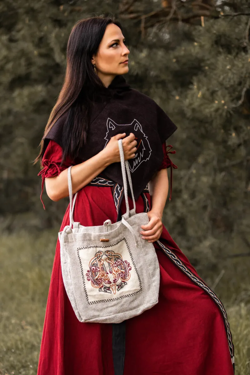 Outlet Leonardo Carbone Umhängetasche mit Wikinger Stickerei "Tora" Natur
