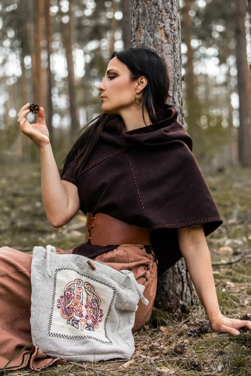 Outlet Leonardo Carbone Umhängetasche mit Wikinger Stickerei "Tora" Natur