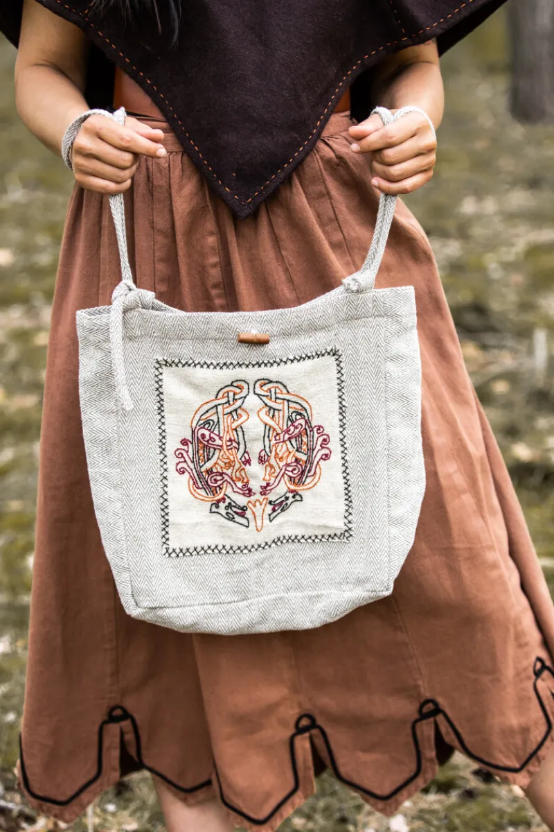 Outlet Leonardo Carbone Umhängetasche mit Wikinger Stickerei "Tora" Natur