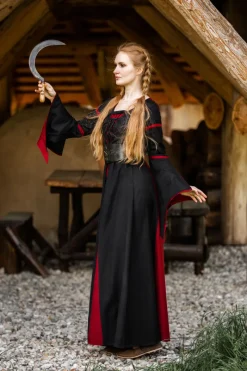New Leonardo Carbone Viskosekleid mit Trompetenärmeln