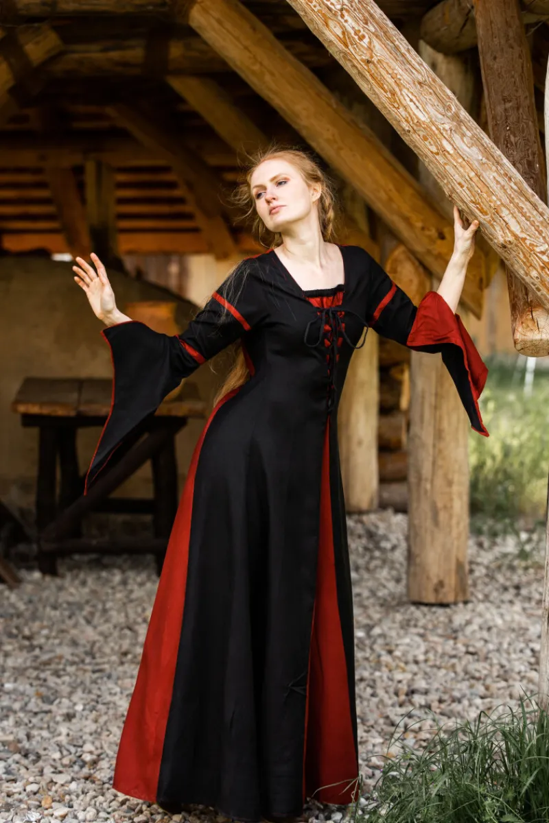 New Leonardo Carbone Viskosekleid mit Trompetenärmeln "Berblin" Schwarz/Rot