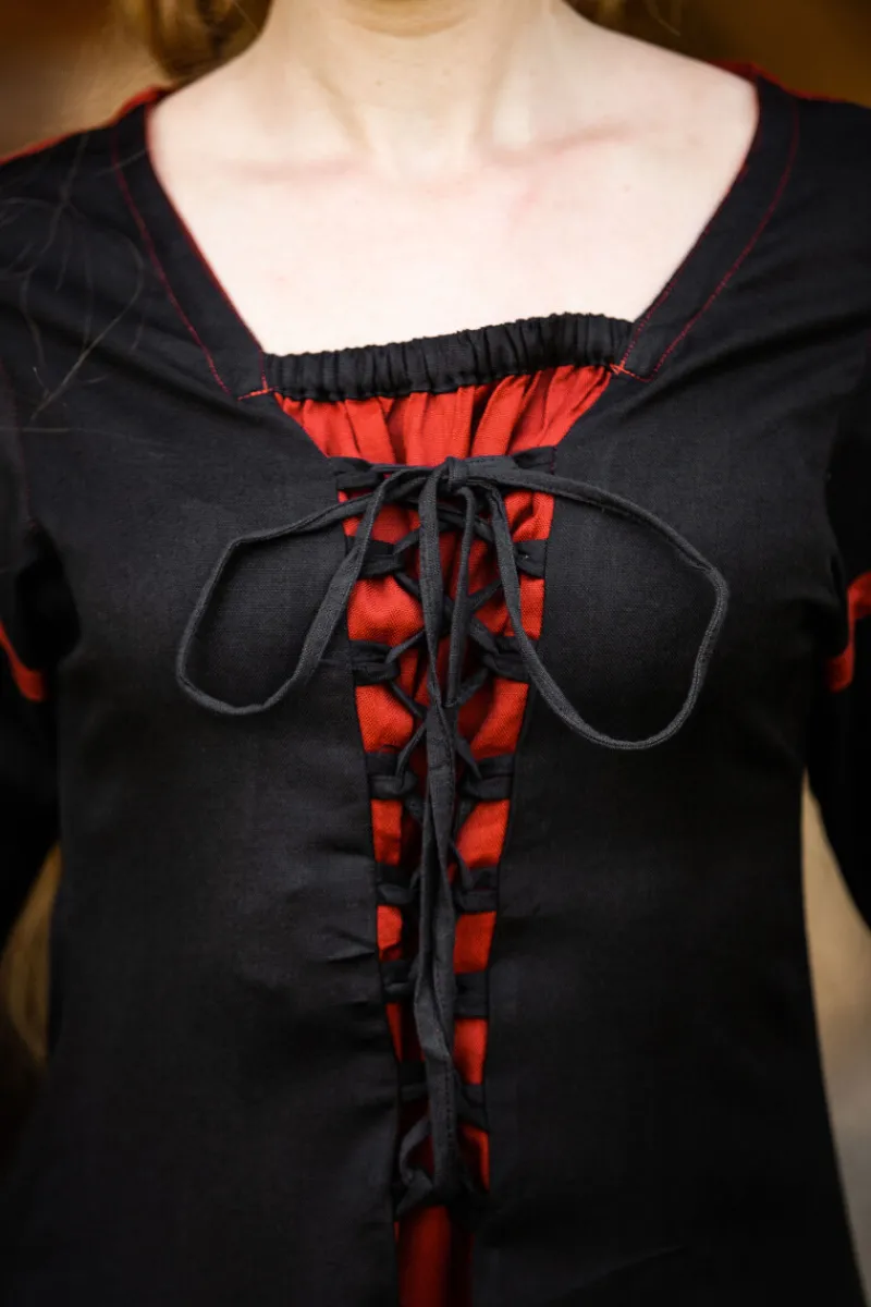 New Leonardo Carbone Viskosekleid mit Trompetenärmeln "Berblin" Schwarz/Rot