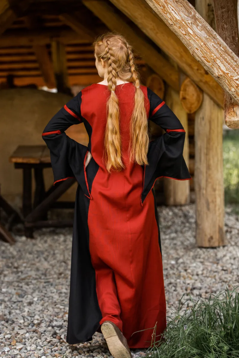 New Leonardo Carbone Viskosekleid mit Trompetenärmeln "Berblin" Schwarz/Rot