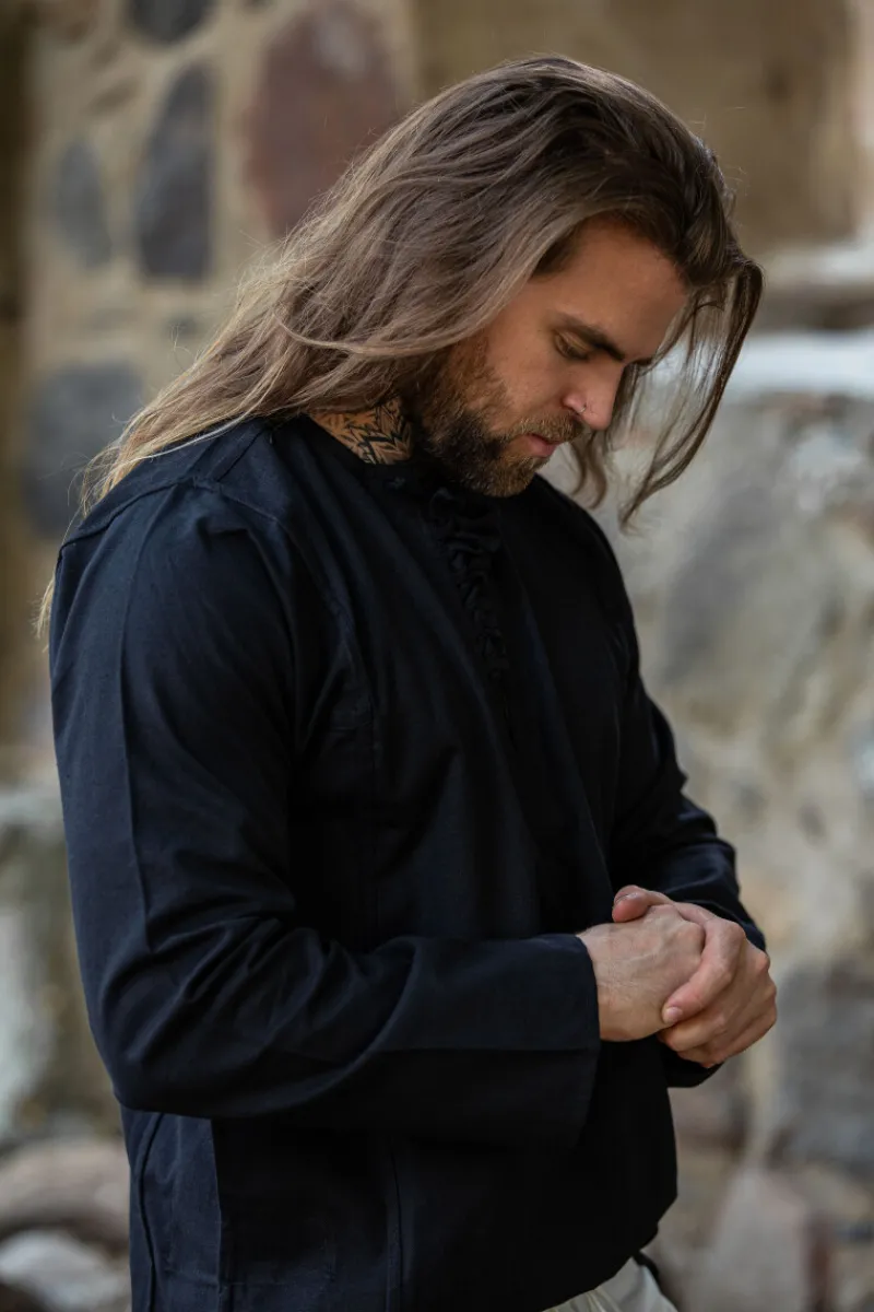 Best Leonardo Carbone Weiches Bauernhemd "Felix" Schwarz