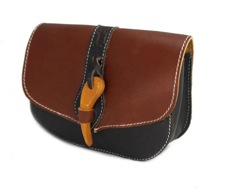 Cheap Leonardo Carbone Wikinger Gürteltasche "Adalar" mit Holzverschluss Braun