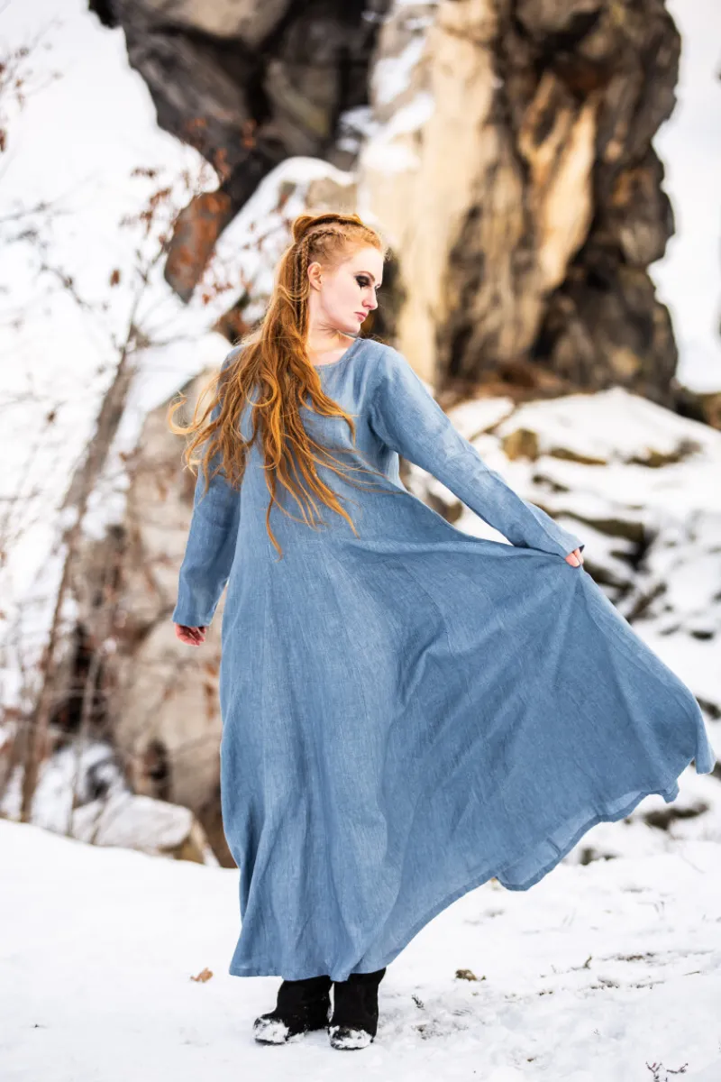 Best Leonardo Carbone Wikinger Kleid 100% Leinen "Anna" Taubenblau