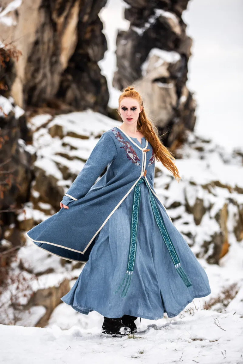 Best Leonardo Carbone Wikinger Kleid 100% Leinen "Anna" Taubenblau