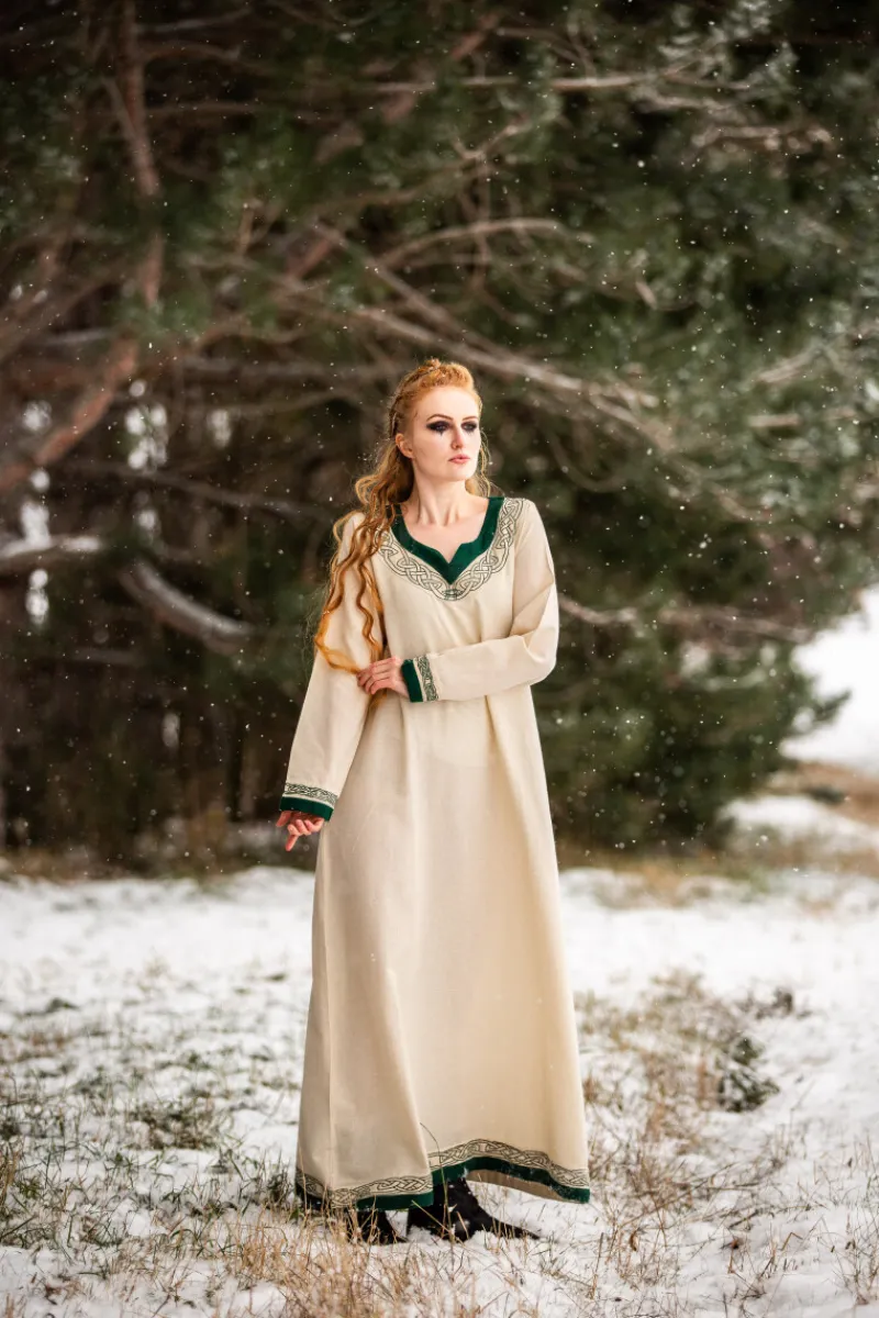 New Leonardo Carbone Wikinger Kleid "Lagertha" Natur/Grün