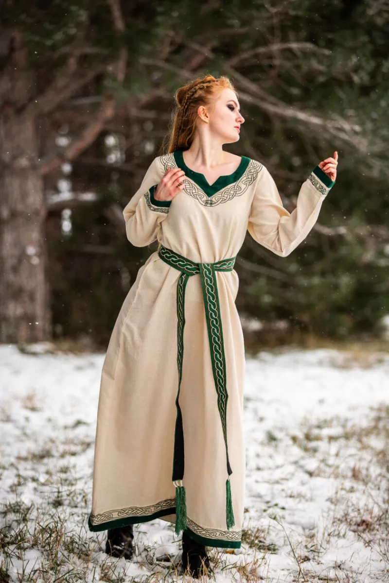 New Leonardo Carbone Wikinger Kleid "Lagertha" Natur/Grün