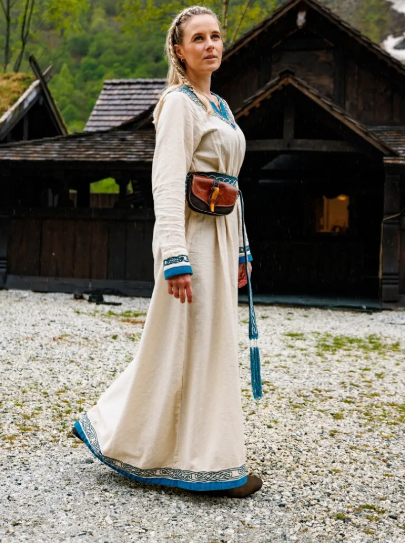 Cheap Leonardo Carbone Wikinger Kleid "Lagertha" Natur/Blau