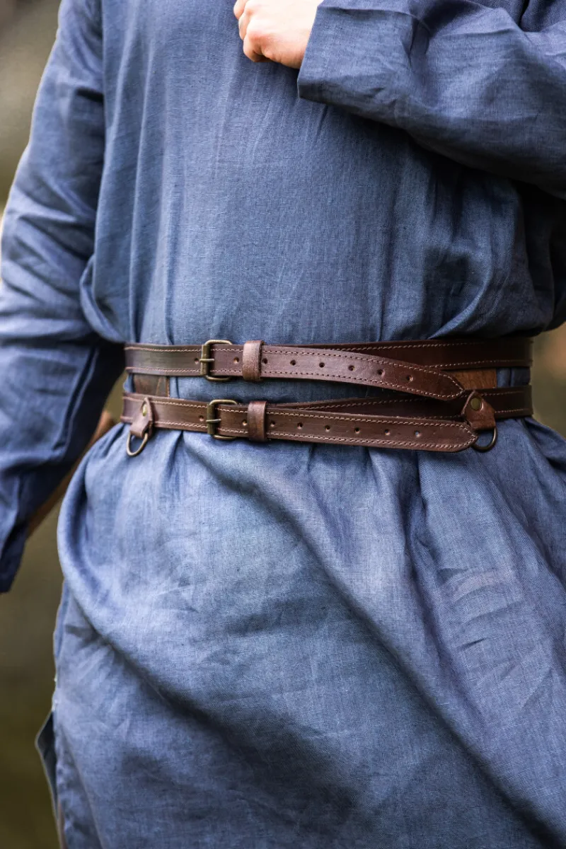 Cheap Leonardo Carbone Wikinger Leder Doppelgürtel "Ubbe" Dunkelbraun