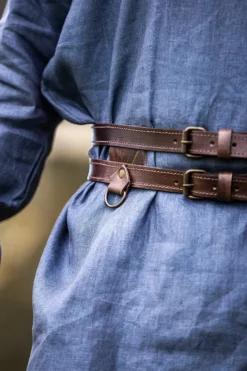 Cheap Leonardo Carbone Wikinger Leder Doppelgürtel "Ubbe" Dunkelbraun